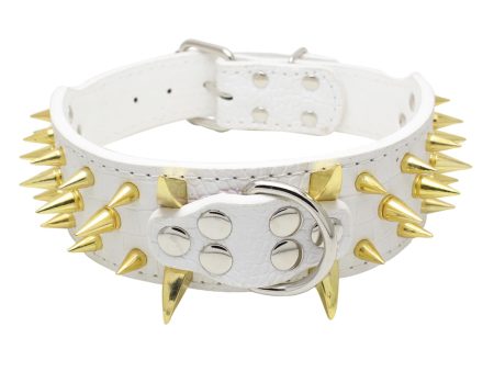 Maxbell Sharp Studded Rivet PU Leather Dog Pet Puppy Collar 2  Large XS Gold and White Sale