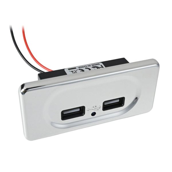 Maxbell 12V - 24V Car Dual USB Charger Socket for Car Digital Camera Tablet 4.8A Silver Fashion