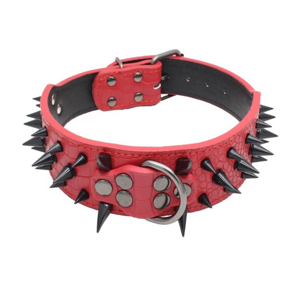 Maxbell Sharp Studded Rivet PU Leather Dog Pet Puppy Collar 2  Large S Black and Red on Sale