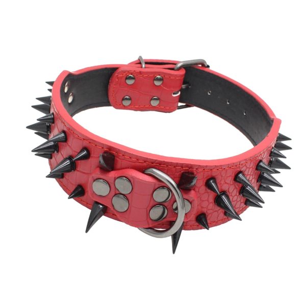 Maxbell Sharp Studded Rivet PU Leather Dog Pet Puppy Collar 2  Large S Black and Red on Sale